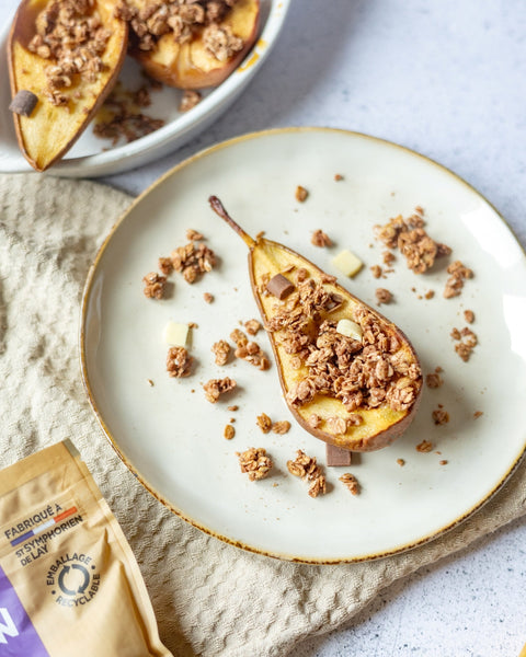 Poire rôtie au Muesli Croustillant 3 Chocolats