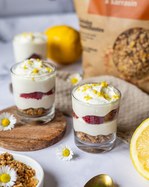 Verrines au Muesli Miel & Sarrasin, framboises et citron