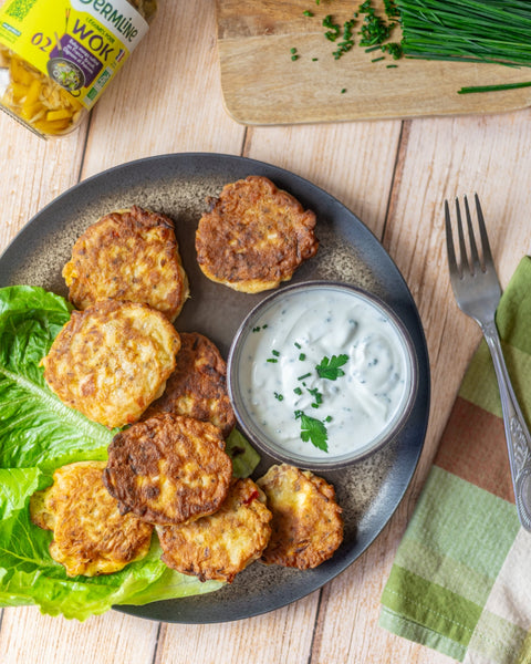 Galettes de légumes pour wok Germline, sauce fraîche aux herbes