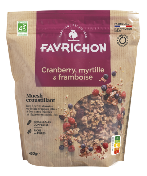 Muesli croustillant cranberry myrtille & framboise bio